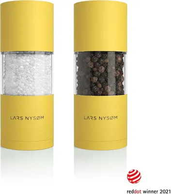 Obrázek produktu pro LARS NYSØM Sada mlýnků na sůl a pepř 2 ks Ruční mlýnek s nastavitelným keramickým mlýnkem od hrubého po jemný I Design Sada mlýnků na koření (2 ks) Pikantní hořčice