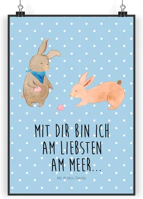 Produktbild von Mr. & Mrs. Panda Bild Hasen Muschel DIN A4 - Blau Pastell - Geschenk, wanddeko, Plakat, Freundin, BFF, drucke, Meer, Strand, Best Friends, kunstdruck poster, Muttertag