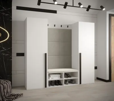 Obrázek produktu pro Sestava do předsíně s čalouněnými panely HARRISON - bílá, béžové panely