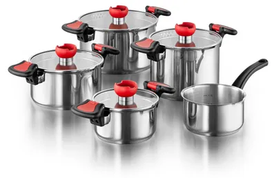 Produktbild von KOPF Topfset Nelo aus Edelstahl, Induktion, Kochtopfset mit intelligenter Abgießhilfe, 9-teilig