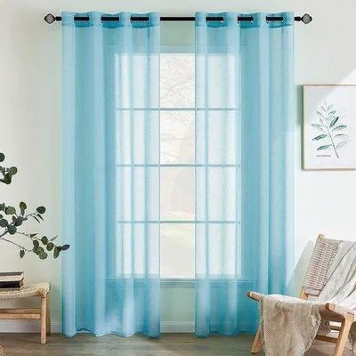 Image de Unyqoos® : Ensemble de 2 rideaux de douche transparents, 140 x 215 cm, 100% polyester, bleu clair, translucides avec œillets – pour salon et chambre