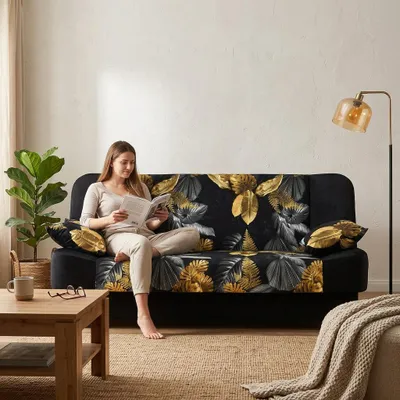 Produktbild von Schlafsofa SARA Print DUO – mit Schlaffunktion, Webstoff in Schwarz, Family Meble, KI-generiertes Bild