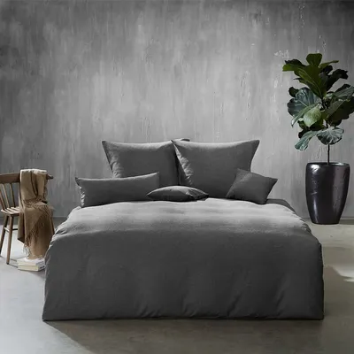 Produktbild von Fleuresse gewebte Flanell Uni Bettwäsche Lech granit 240x220 cm + 2x 80x80 cm