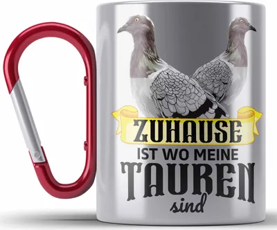 Produktbild von Trendation - Taubenzüchter Geschenk Zaubenzucht Zubehör Tauben Edelstahl Tasse Karabiner Lustiger Spruch Taubenflüsterer Taubenliebhaber Becher Zuhause Ist Wo Meine Tauben Sind (Rot)
