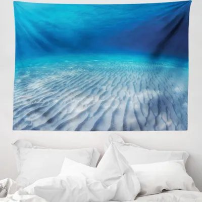 Produktbild von ABAKUHAUS Ozean Wandteppich, Klares Wasser und Wellen aus Weiches Mikrofaser Stoff Waschbar ohne Verblassen Digitaldruck, 150 x 110 cm, Navy Beige