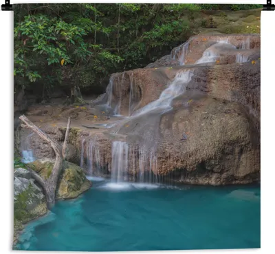 Produktbild von MuchoWow® Wandteppich Wandbehang Wasserfall - Felsen - Landschaft 90x90 cm Tapisserie Dekoration Wandtuch - Wandaufhänger