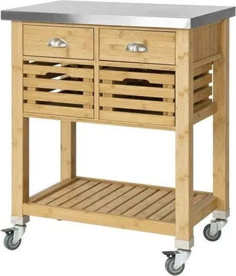 Obrázek produktu pro Servírovací vozík z nerezové oceli a bambusu, 73 x 46 x 93 cm