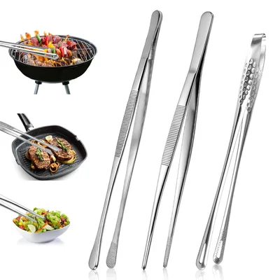 Edelstahl-Küchenzangen 3er Set, 30 cm & 28 cm, Grillzange