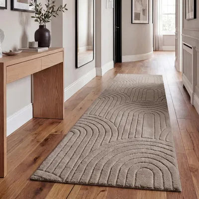 Produktbild von Teppich Wohnzimmer Schlafzimmer Hochflor Weich Waschbar Uni 3D-Optik Modern Taupe Grösse 80x150 cm