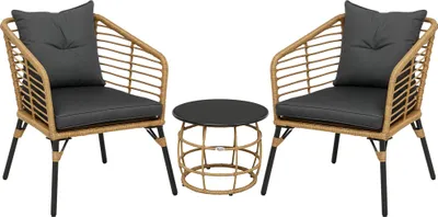 Produktbild von Outsunny Rattan Gartenmöbel-Set 3-TLG. Sitzgruppe mit Kissen für Terrasse Balkon
