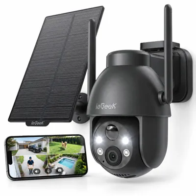 Produktbild von ieGeek 2K 3MP HD Solar überwachungskamera Aussen mit PIR Bewegungsmelder WLAN Kamera 360° PTZ Akku IP Kamera 2 Wege Audio Farbnachtsicht