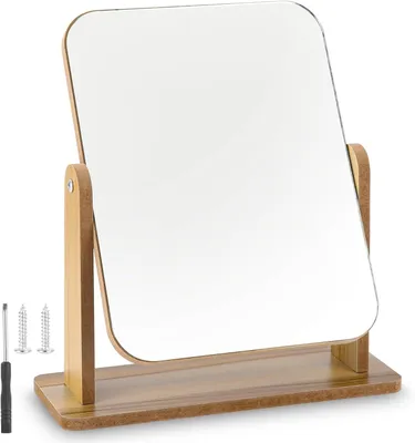 Imagen del producto de Espejo de pie de madera, 25 x 22 cm, giratorio 360 grados, ideal para tocador