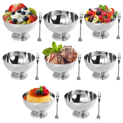 8er-Set Edelstahl-Eisbecher mit Gabeln, Dessertbecher