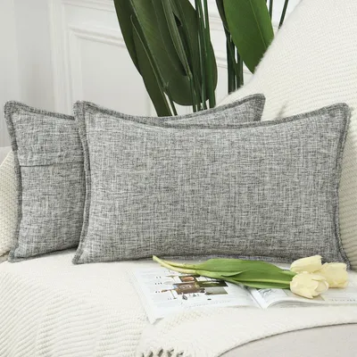Immagine prodotto di Set di 2 federe per cuscini, misto poliestere e lino, colore grigio, dimensioni 30x50 cm