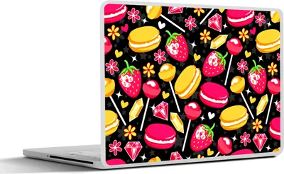 Produktbild von MuchoWow® Laptop Aufkleber Sticker Cover Süßigkeiten - Muster - Erdbeere 36.5x27.5 cm - Laptop-Sticker
