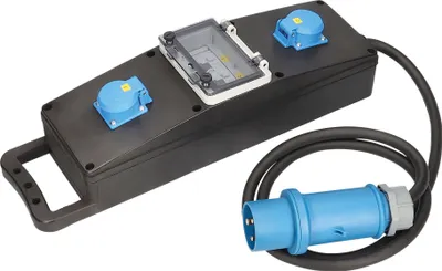 Produktbild von as-Schwabe Vollgummi-Stromverteiler CEE 230V 32A 3G6 auf 2x Schuko 230V 16A IP44