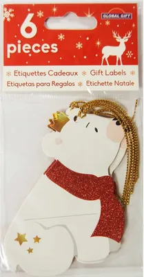 Image de 6 étiquettes cadeaux - Ours blancs avec paillettes