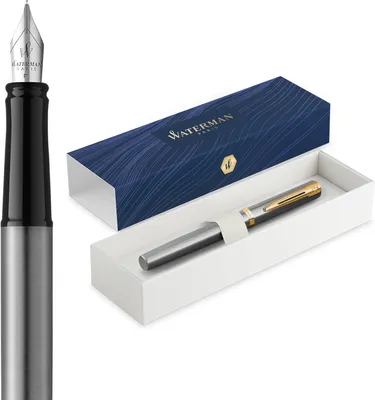 Productafbeelding van Waterman Impression Vulpen - Fijn vulstuk met blauwe inktvulling - Roestvrij staal met goudkleurige afwerking