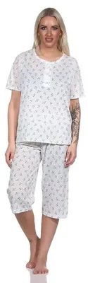 Produktbild von Damen Capri Pyjama mit kurzen Ärmeln; Weiß/L/40