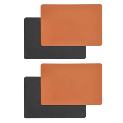 Produktbild von 4er Set Platzmatte Kunstleder 45 x 30 cm Schwarz & Braun Wendbar Tischsets Untersetzer Rechteckig Tischmatten Platzsets