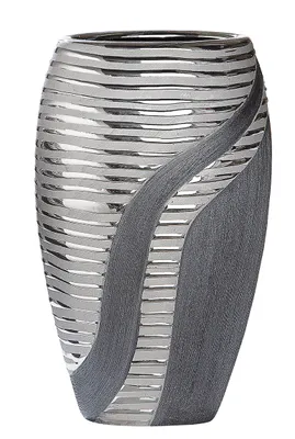 Produktbild von Gilde Vase, "Sevilla", gestreift, Keramik, anthrazitfarben, silberfarben, VE 2, L. 8.5 cm, B. 14.5 cm, H. 24.5 cm 28091 4063387280911