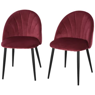 Image de HOMCOM Lot de 2 chaises de salle à manger chaise de cuisine Velours Bordeaux Pieds métal Noir dim. 52L x 54l x 79H cm