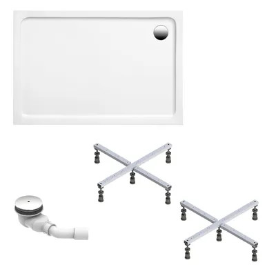 Produktbild von Schulte Duschwanne Adria 140x90 cm, Sanitäracryl Weiß, Set mit Fußgestell + Ab- und Überlauf, Höhe 16,5 - 21,5 cm