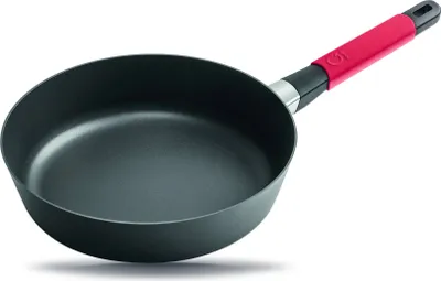 Image de Squality Poêle plate, rouge, 28cm⌀, 7cm de haut, 3l de volume, poignée ergonomique, Vitrocéramique/GAS