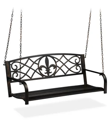 Produktbild von Relaxdays Hängebank, 2-Sitzer, Gartenschaukel zum Aufhängen, Vintage Design, Metall, HBT 197x133x58 cm, schwarz-bronze