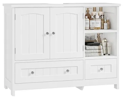 Obrázek produktu pro Podumyvadlová skříňka 80x30x65 cm, koupelnová skříňka, bílá, MDF, s nastavitelnou policí