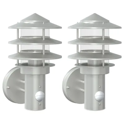 Immagine prodotto di vidaXL Luci da parete per esterni con rilevatore di movimento 2 pz. argento acciaio inox
