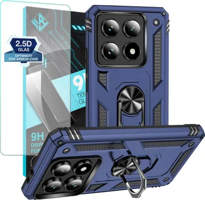 Produktbild von Armor Outdoor Handyhülle für Xiaomi 14T Pro Handy Panzer Case Schutzhülle mit 9H Displayglas Displayschutz Farbe: Blau
