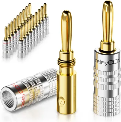 Produktbild von deleyCON Bananenstecker 20er Set Vergoldet Schraubbar für Lautsprecherkabel von 0,75mm - 4mm & z.B. HiFi Receiver
