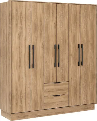Produktbild von Kleiderschrank mit 6 Türen und 2 Schubladen - Länge: 162 cm - Farbe: natur - FEOVA