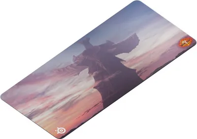 A gaming mousepad with a fantasy landscape design.