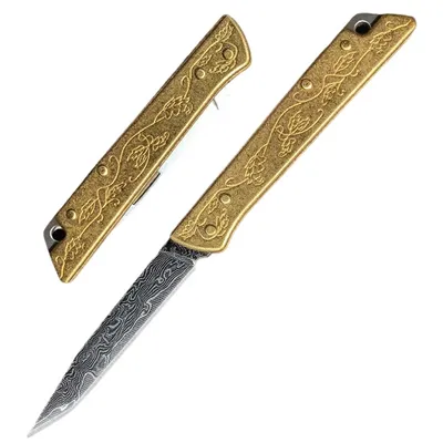Obrázok produktu pre Damaškový vreckový nožík so zlatou rukoväťou - Kvalitný a elegantný KP26713