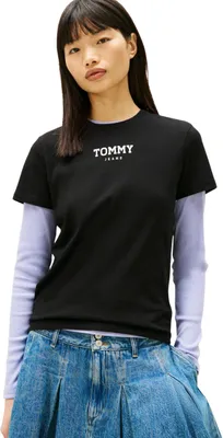 Produktbild von Tommy Jeans Damen T-Shirt Kurzarm Regular Essential mit Rundhalsausschnitt, Schwarz (Black), XXS