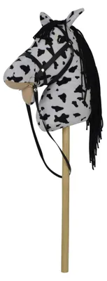 Produktbild von Plüschpferd an einer Stange, 70 cm, batteriebetrieben mit Sound, schwarz-weiß (Appaloosa), im Beutel