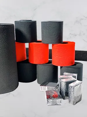 Produktbild von LUXURY MIX deSIGN WC Papier geprägt "Schwarz & Rot" - XXL Handtuch/Küchenrolle - Pocket Taschentücher