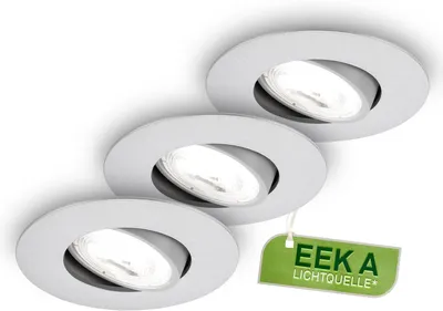 Image de Briloner Kulana A Set de 3 spots LED encastrables, 230V, CEE A source lumineuse*, pivotant, plat, chrome mat, 9 x 2,4 cm