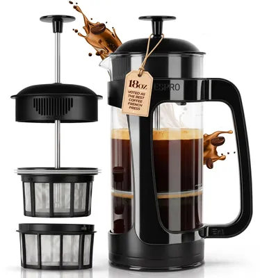French Press Kaffeebereiter, 532 ml, Schwarz, Doppelfilter