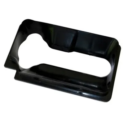 A black plastic part for a garden shredder.