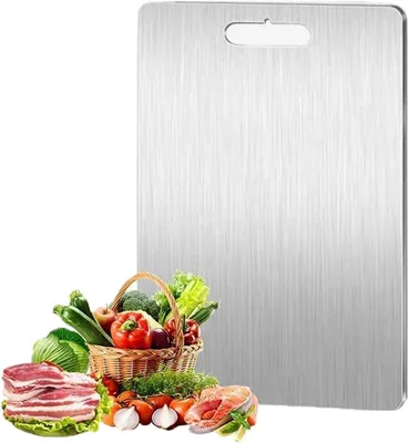 Produktbild von Schneidebrett, doppelseitiger Edelstahl, 304 Edelstahl, Schneidebrett für Küche, Schneidebrett für Fleisch, Obst, Gemüse (25 x 15 cm)