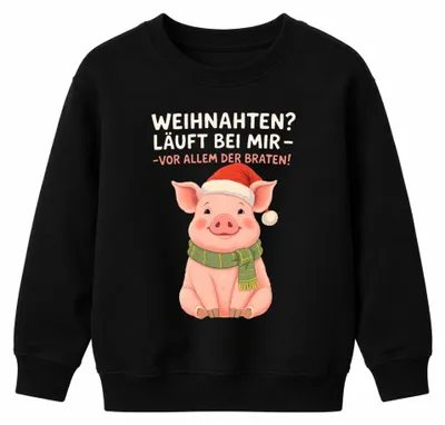 Produktbild von Läuft Bei Mir Der Braten Schweinchen Lustig Ferkel Kinder Sweatshirt Pullover, Schwarz, 116