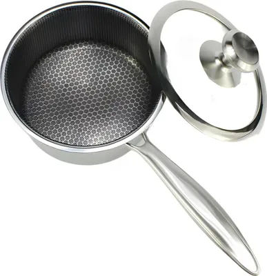 Immagine prodotto di Casseruola con coperchio in acciaio inox 18/10 di alta qualità da 24 cm con struttura a nido d'ape argentata