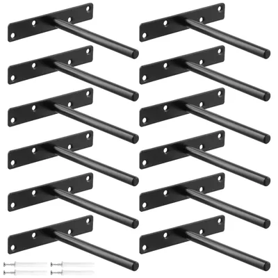 Zdjęcie produktu dla Uchwyty do półek - czarne - 12 sztuk - 150 mm - Wytrzymałe - Wsporniki do półek ściennych - Wzmocniona konstrukcja - Niezauważalny design - Półki wiszące