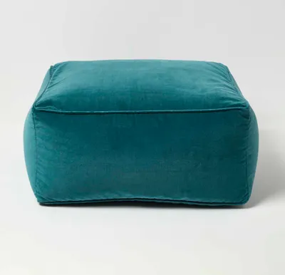 Image de HOMESCAPES Pouf en velours vert pétrole – Pouf carré, 60 x 60 x 27 cm