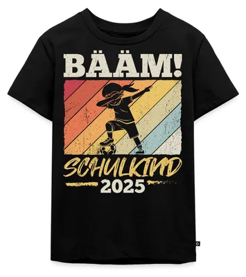 Produktbild von Spreadshirt Bääm! Schulkind 2025 Einschulung Kinder Premium T-Shirt, 134/140 (8 Jahre), Schwarz