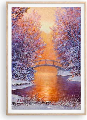 Produktbild von Gerahmtes Poster - Rahmen in heller Eiche - Brücke Schnee Wald - 70x100 cm - Wand Bild - Wanddeko - Wandbilder - Kunstposter - Wandposter - Bilderrahmen - Bilder - Kunstdruck - P2NPA70x100-4545