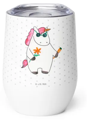 Produktbild von Mr. & Mrs. Panda thermosbecher Einhorn Woodstock - Weiß - Geschenk, Thermobecher, Edelstahl Weinbecher, Einhörner, Kiffen, kaffee tasse, Unicorn, Party, Alkohol